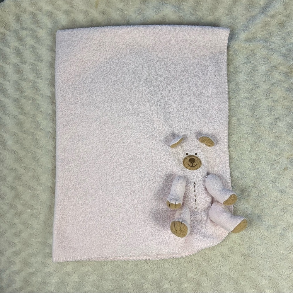 TY Pink Tan Teddy Bear Baby Blanket Fleece 3D Legs Ears 2004 Lovey Snoozie